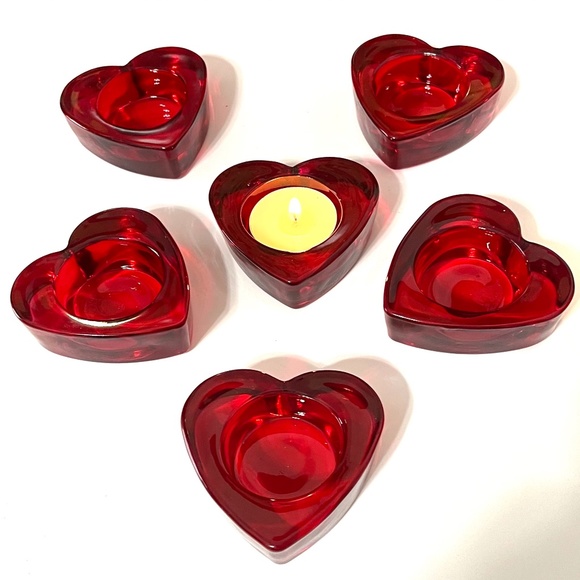 Red Crystal Heart Tea Light set. - Picture 1 of 4
